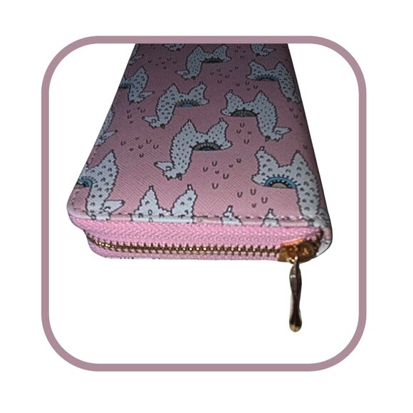 Trendy Organizational Pink with White Lamas Clutch Zippered Phone Wallet - Picture 4 of 16